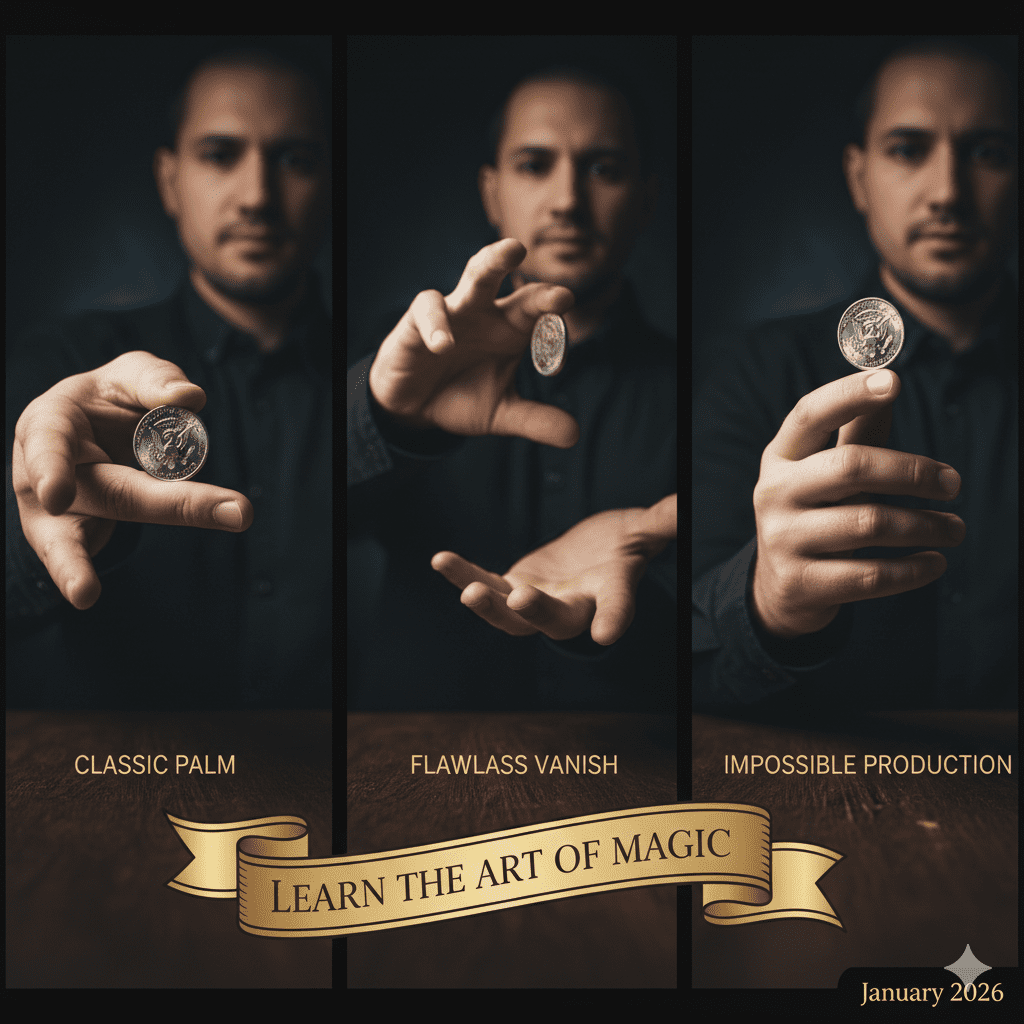 Coin Magic Masterclass: Palms, Vanishes & Productions with a Single Coin *for Beginners